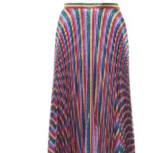 NEW $1980 Gucci Plissé-Lurex midi skirt metallic